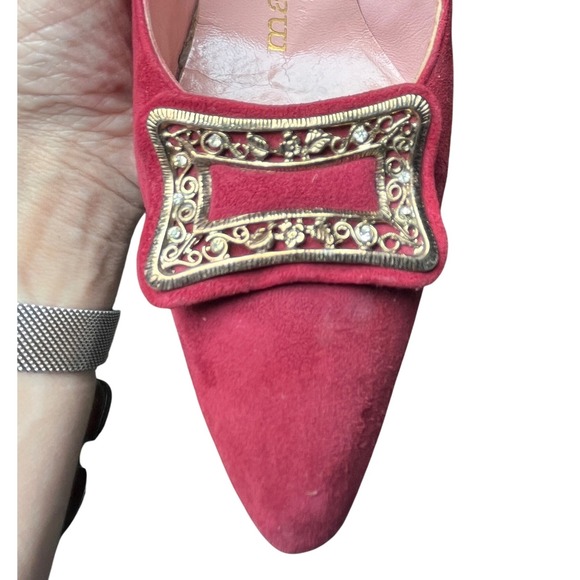 Martina Wine Red Pumps Women's 7S Slim‎ Narrow Classic Leather Heels Vintage - Picture 15 of 15